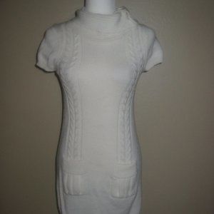 J.F.W. White Cable Knit Sweater Mini Dress Short Sleeve Pockets Size Small S